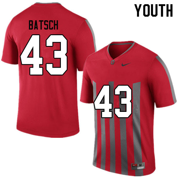 Ohio State Buckeyes Ryan Batsch Youth #43 Throwback Authentic Stitched College Football Jersey